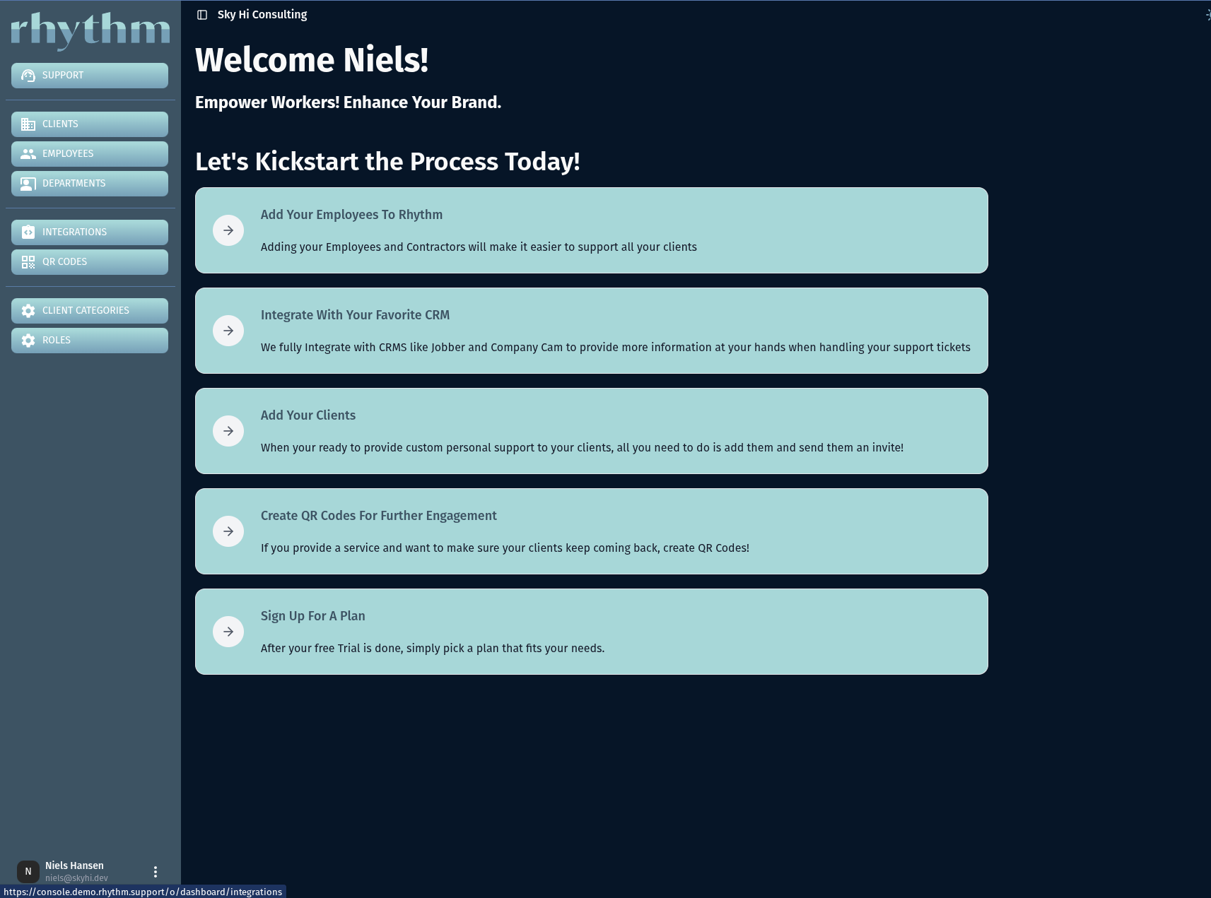 Dashboard welcome screen
